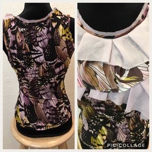 Abstract Broken Butterfly Winged Pattern W/ Precision Distressed Trim, & Ruffled